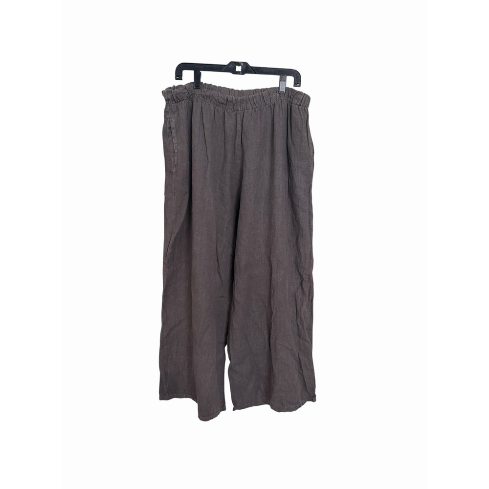 Bryn Walker Pants Woman's Size XL Wide-Leg 100% Linen Brown Lagenlook #IJ9-4
